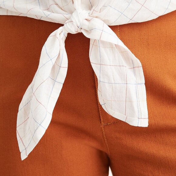 Madewell Cream Plaid Tie-Front Blouse - Picture 3 of 11